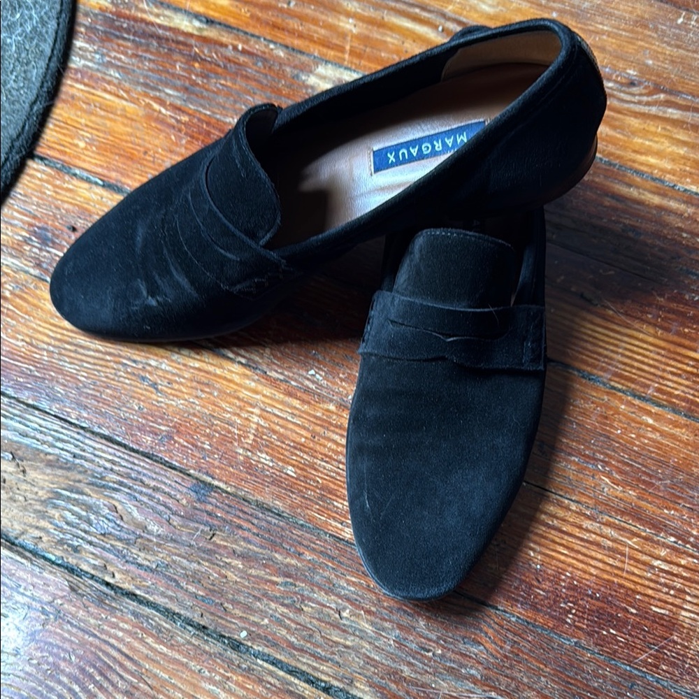 Black suede loafers for women